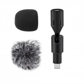 Mini Plug-in Smartphone Microphone Mobile Phone Mic Cardioid Pickup Type-C Plug 90° Angle Adjustable with 2pcs Windscreen for Smartphone Live Streaming Vlog Online Singing