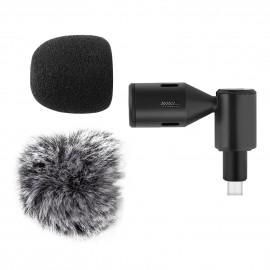 Mini Plug-in Smartphone Microphone Mobile Phone Mic Cardioid Pickup Type-C Plug 90° Angle Adjustable with 2pcs Windscreen for Smartphone Live Streaming Vlog Online Singing 