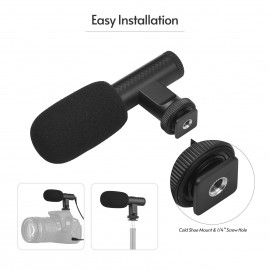 Portable Stereo Microphone Video Recording Mic 3.5mm TRS Plug Built-in Rechargeable Battery for DSLR Cameras Camcorder