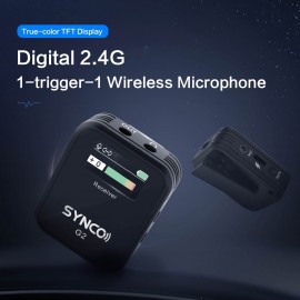 SYNCO G2(A1) 1-Trigger-1 2.4G Wireless Microphone System with 1 Receiver + 1 Transmitter + 1 Lavalier Microphone 150M Transmission Range TFT Screen 3.5mm Plug for Smartphone Camera Camcorder Vlog Live   Streaming Interview Video Recording