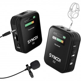 SYNCO G2(A1) 1-Trigger-1 2.4G Wireless Microphone System with 1 Receiver + 1 Transmitter + 1 Lavalier Microphone 150M Transmission Range TFT Screen 3.5mm Plug for Smartphone Camera Camcorder Vlog Live   Streaming Interview Video Recording