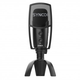 SYNCO CMic-V2 USB Condenser Microphone Mic Cardioid 192kHz/24bit One-Button Muting Real-time Monitoring with Pop Filter Desktop Mic Stand for Smartphone Laptop PC Live Streaming Video Conference Online Education Interview Video Recording