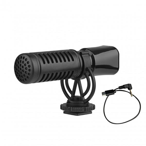 Mini Microphone Cardioid Condenser Mic with Shock Mount Windscreen Type-C Plug for Smartphone Vlog Live Streaming Video Recording