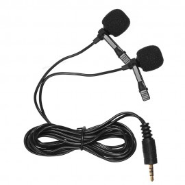 Dual-head Lavalier Lapel Omnidirectional Clip-on Microphone Mic for Smartphone Laptop Camera 3.5mm Audio Plug Devices for Program Video Recording Interview Webcast