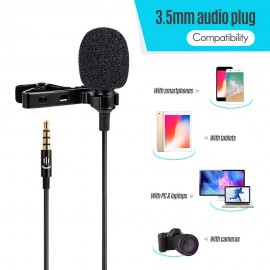 Lavalier Lapel Portable Clip-on Microphone Mic 3.5mm Audio Plug Length 1.5m Omni-directional Noise-canceling Mic for Smartphone Camera Computer Laptop for Video Recording Interview Webcast