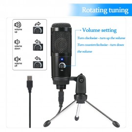 USB Home Vocal Recording Microphones Desktop Mini Metal Tripod Stand for for Laptop PC Tab-let Recording Online Chatting Singing Podcast