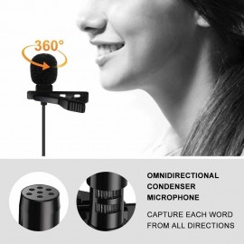 Mini Clip-on Lavalier Microphone Lapel Condenser Mic with 3.5mm Plug Compatible with iPhone iPad Android Smartphone DSLR Camera PC Laptop