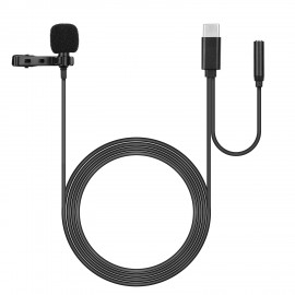 1.5 Meter Type-C Omni-directional Lapel Lavalier Microphone Clip-on Recording Condenser Microphone with Monitoring Function for Laptop Computer Smartphone Tablet Camera with Type-C Port