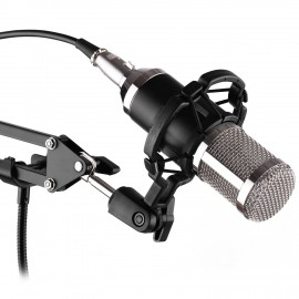 Professional Broadcasting Studio Recording Condenser Microphone Kit with Mic Windscreen + Shock Mount + Adjustable Suspension Scissor Arm Stand + Mounting Clamp + Pop Filter + Audio Cable