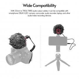 Universal Cardioid-directional Condenser Microphone Interview Live Streaming Vlog Recording Microphone with 3.5mm TRS & TRRS Audio Cables Furry Windshield Shock-absorption Mount for Smartphone Laptop Tablet DSLR ILDC Camera Camcorder