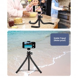 Flexible Tripod Phone/DSLR/Mirrorless Camera Stand Adjustable Selfie Stick Rotatable Ball Head/Gradienter/Phone Mounting Seat, Black