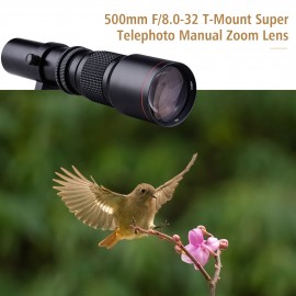 Andoer Camera Super Telephoto Lens 500mm F/8.0-32 Manual Zoom Multi-Coated T-Mount Camera Lens with 1/4 Inch Thread Replacement for Canon Nikon Sony Fujifilm Olympus DSLR Cameras