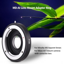 MD-AI Lens Mount Adapter Ring with Corrective Lens for Minolta MD MC Mount Lens to Fit for Nikon AI F Mount Camera for D3200 D5200 D7000 D7200 D800 D700 D300 D90 Focus Infinity