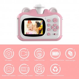 Instant Print Cameras Kids Camera 2.4 Inch Screen 1080P Video Recording Zero Ink 180° Rotation Lens with Print Paper for Children Kids