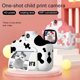 WiFi Instant Print Cameras Kids Camera 2.4 Inch Screen 1080P Video Recording Zero Ink 180° Rotation Lens with Print Paper 12 Color Pens for Children Kids Age 4+