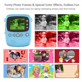 Portable Kids Instant Print Camera Digital Video Camera with 1080P High Video Resolution 18MP 2.3 Inch Large Screen Funny Photo Frames Colorful Markers Print Paper Stickers Hanging Rope for Boys Girls