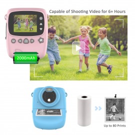 Portable Kids Instant Print Camera Digital Video Camera with 1080P High Video Resolution 18MP 2.3 Inch Large Screen Funny Photo Frames Colorful Markers Print Paper Stickers Hanging Rope for Boys Girls