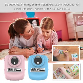 Portable Kids Instant Print Camera Digital Video Camera with 1080P High Video Resolution 18MP 2.3 Inch Large Screen Funny Photo Frames Colorful Markers Print Paper Stickers Hanging Rope for Boys Girls