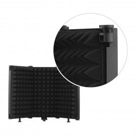 Microphone Isolation Shield Compact Foldable Tabletop Mic Windscreen 3-Panel Sound Absorbing Foam Reflector with Supporting Rod Base Phone Clip 5/8 Inch Screw Adapter for Studio Professional Recording Singing Live Stream