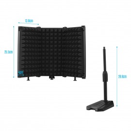 Microphone Isolation Shield Compact Foldable Tabletop Mic Windscreen 3-Panel Sound Absorbing Foam Reflector with Supporting Rod Base Phone Clip 5/8 Inch Screw Adapter for Studio Professional Recording Singing Live Stream