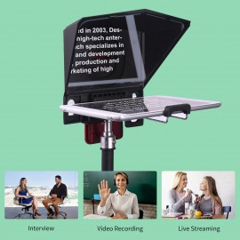 Teleprompter Phone and DSLR Recording Mini Teleprompter for Pad Tablet Portable Smartphone Camera Prompter with Phone Holder Support Wide Lens Adapter Rings for Video Recording Live Streaming Interview Presentation Stage Speech