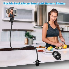 72cm/28in Webcam Stand Flexible Desk Mount Bracket 1/4 Inch Screw 1kg Load Capacity with Phone Holder Remote Shutter for Live Streaming Online Teaching Meeting Chatting