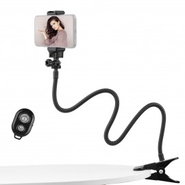 72cm/28in Webcam Stand Flexible Desk Mount Bracket 1/4 Inch Screw 1kg Load Capacity with Phone Holder Remote Shutter for Live Streaming Online Teaching Meeting Chatting 