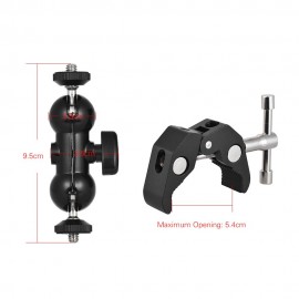 Dual Ballhead Arm Super Clamp Mount Multi-functional Double Ball Adapter for DSLR Camera Monitor LED Video Light External Mic