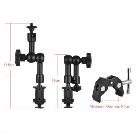 7inch Friction Arm Super Clamp Mount Adjustable Articulating Arm Plier Clip for Field Monitor LED Light Flash Microphone